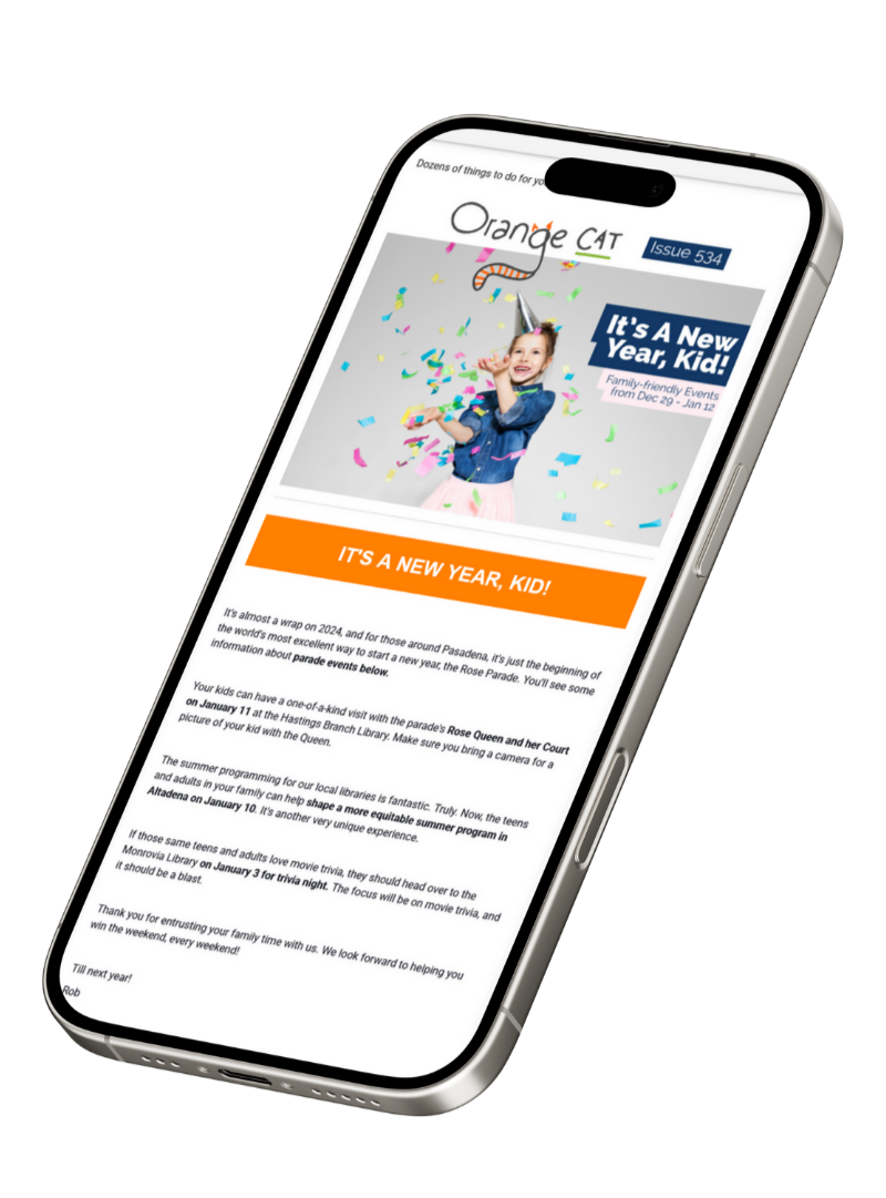 mobile phone mock of The Orange Cat newsletter